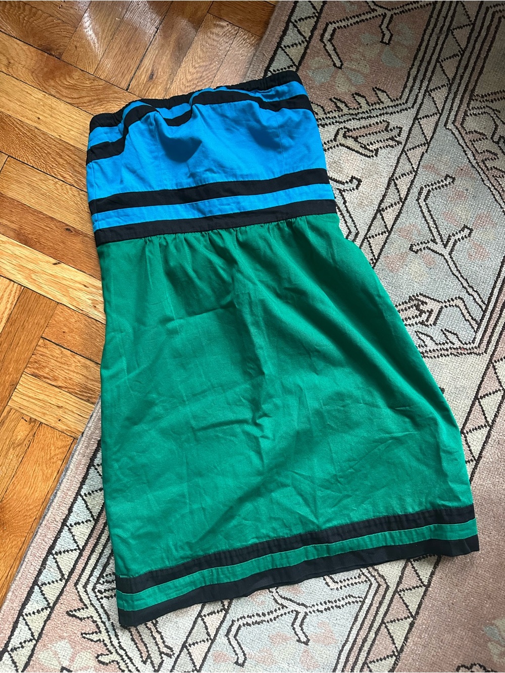The Limited Blue and Green Colorblock strapless dress